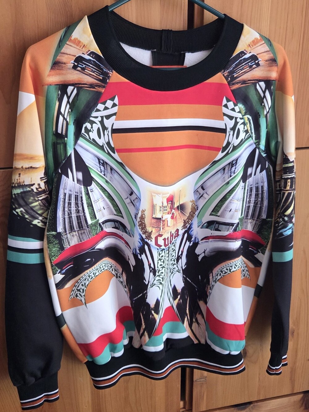Clover Canyon Women's Black & Orange Cuba Print Crew Neck Sweatshirt Size S